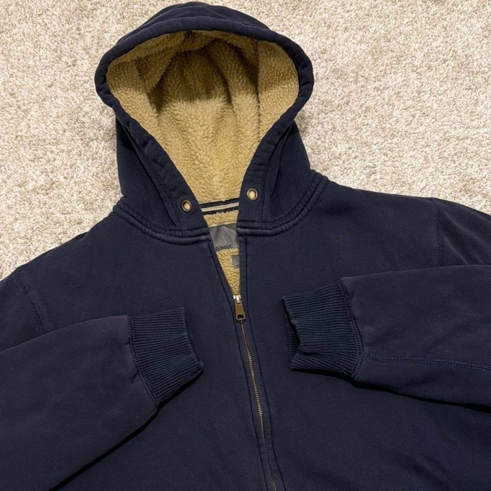 Vintage Old Navy Thick Sherpa-Lined Distressed‎ Zip Hoodie | Navy | Large